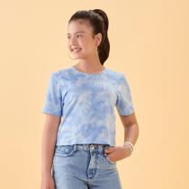 Blusa Juvenil Menina Hits em Algodão Tie Dye Azul Estampa co