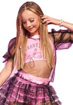 Blusa Juvenil Sobreposição Rosa Perfumaria