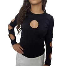 Blusa Kartilagem Manga Longa Recorte Preta Blusa Kartilagem Manga Longa Recorte Preta