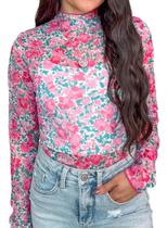 Blusa KevaMolly Mesh de manga comprida transparente, renda floral, rosa S, feminina