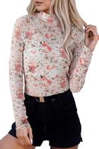 Blusa KevaMolly Mesh, manga comprida, transparente, renda floral, rosa, GG, feminina Blusa KevaMolly Mesh, manga comprida, transparente, renda floral, rosa, GG, feminina