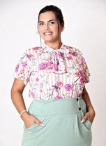 Blusa Laço no Decote Floral Listrado