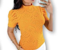 blusa laise feminina manga bufante gola alta