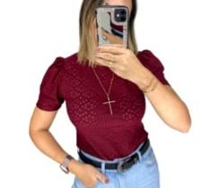 Blusa laise gola rasa manga curta bufante moda blogueira