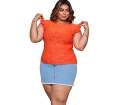 Blusa laise plus size cavada babado gola rasa basica