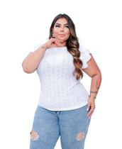 Blusa laise plus size manga curta 2 babados feminino elegante - Filó Modas