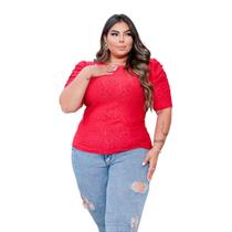 Blusa laise plus size manga curta bufante moda feminina básico