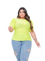 Blusa laise plus size manga curta bufante moda feminina casual