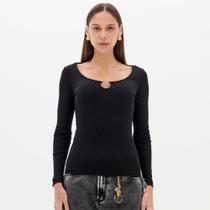 Blusa Lança Perfume Canelada Manga Longa Ou26 Preto Feminino Blusa Lança Perfume Canelada Manga Longa Ou26 Preto Feminino
