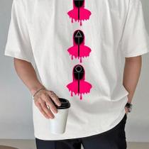 Blusa Larga Round 6 Branca Unissex Jogo do Polvo Estampa Guardas Vermelhos