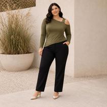 Blusa Lavínia Feminina Canelada Um Ombro Só com Elo Dourado e Barra Assimétrica Blusa Lavínia Feminina Canelada Um Ombro Só com Elo Dourado e Barra Assimétrica