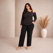 Blusa Lavínia Feminina Canelada Um Ombro Só com Elo Dourado e Barra Assimétrica
