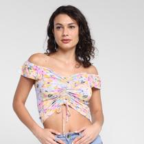 Blusa Lecimar Cropped Ombro A Ombro Floral Feminina