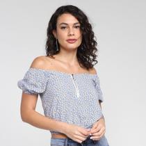 Blusa Lecimar Ombro a Ombro Zíper Floral