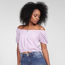 Blusa Lecimar Ombro a Ombro Zíper Floral Blusa Lecimar Ombro a Ombro Zíper Floral