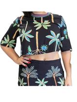 Blusa Lez a Lez Cropped Ampla Em Viscose Com Retilínea