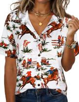 Blusa LILYCHIC Decote em V Cowgirl Havaiana de Verão