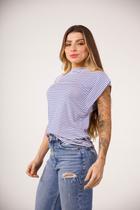 Blusa Listarada Manga Aberta Casual Feminino Dia a Dia Trimoda