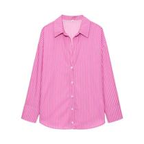 Blusa Listrada Azul E Branca De Manga Longa Para Mulheres, Camisa Com Botões Grandes Para Primavera