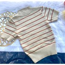 Blusa Listrada De Tricô Modal Feminina Manga Curta Camiseta T-Shirt Verão 2024/2025 Realize Tricot