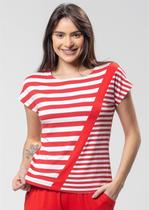 Blusa Listrada Pau a Pique Manga Japonesa Vermelho