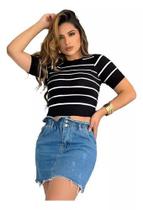 Blusa Listrada Tricot Modal Feminina Minimalista Básica Social Conforto Casual Elegância