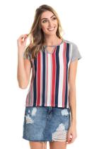 Blusa Listradas Vertical e Detalhe em Gota Decote Blusa Listradas Vertical e Detalhe em Gota Decote