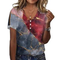 Blusa LOAIHA Floral para mulheres de manga curta com decote em V de verão