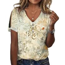 Blusa LOAIHA Floral para mulheres de manga curta com decote em V de verão