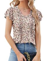 Blusa LOMON com babados para mulheres com decote em V, tamanho floral P