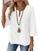 Blusa LOMON de Linho e Algodão com Manga 3/4 e Decote V Blusa LOMON de Linho e Algodão com Manga 3/4 e Decote V