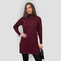 Blusa Longa Feminina Gola Alta Estampada Poliéster
