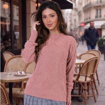 Blusa Losango Bolinha Feminina Manga Longa Estilosa Inverno