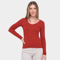 Blusa Lunender Canelada Tracy Manga Longa Feminina