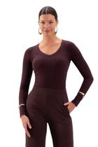 Blusa Lunender Manga Longa Canelada Decote V Marrom Blusa Lunender Manga Longa Canelada Decote V Marrom