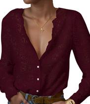 Blusa LUXVEER Lace Tops para mulheres vermelho escuro tamanho XL Blusa LUXVEER Lace Tops para mulheres vermelho escuro tamanho XL
