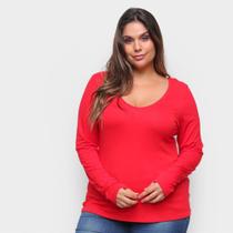 Blusa Maelle Gola V Manga Longa Plus Size Feminina Blusa Maelle Gola V Manga Longa Plus Size Feminina