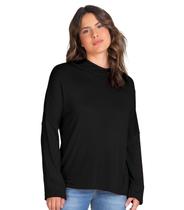 Blusa Maga Longa Malha Tricot Infinita Cor Preto