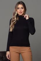 Blusa Malha Canelada Gola Alta Manga Longa Preto Blusa Malha Canelada Gola Alta Manga Longa Preto