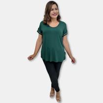 Blusa Malha Feminina Manga Curta Lisa Plus Size botão Manga