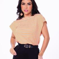 Blusa Malha Listras Laranja Manga Japonesa Tamanho M