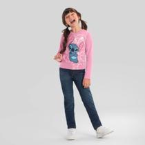 Blusa Malha Longa Menina do Stitch Rosa - Brandili