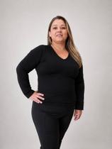 Blusa Malha Suplex Térmica Decote V Com Elastano Feminina Plus Size Preta Blusa Malha Suplex Térmica Decote V Com Elastano Feminina Plus Size Preta