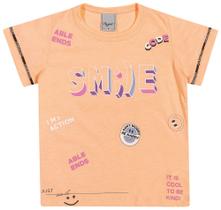 Blusa Malha t-shirt SMILLE neon laranja menina juvenil