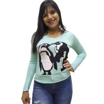 Blusa Malha Tricot Manga Longa com Detalhes