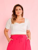 Blusa Malha Tricot Plus Size Curta Feminina Blogueira Leve