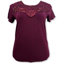 Blusa Malha Viscolycra Manga Curta Com Renda No Busto