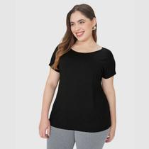 Blusa Malwee Plus Manga Japonesa Decote Canoa Básica