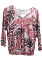 Blusa manga 3/4 estampa Folhas