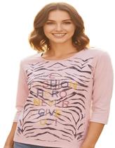 Blusa Manga 3/4 Flamê Estampa Frontal Tigre Plus Size G1 Blusa Manga 3/4 Flamê Estampa Frontal Tigre Plus Size G1